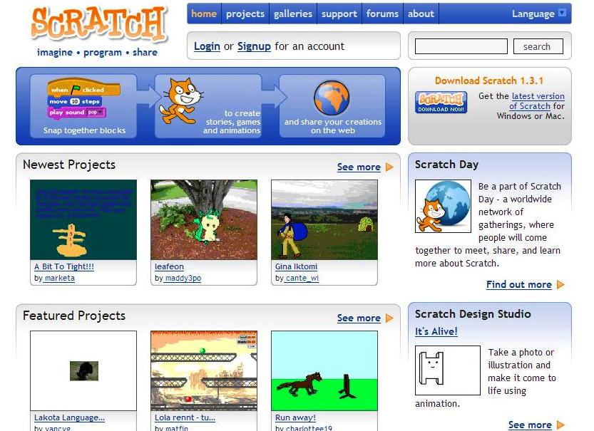 Scratch homepage